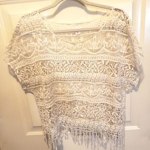 Gently Used Cream Lace Crop Top with Fringe Xhilaration Size L/XL